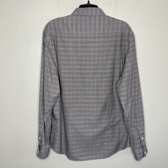 JOS A BANK Shirt Mens XL Tailored Fit Button Up Spread Collar Check Black Tan - Picture 5 of 9